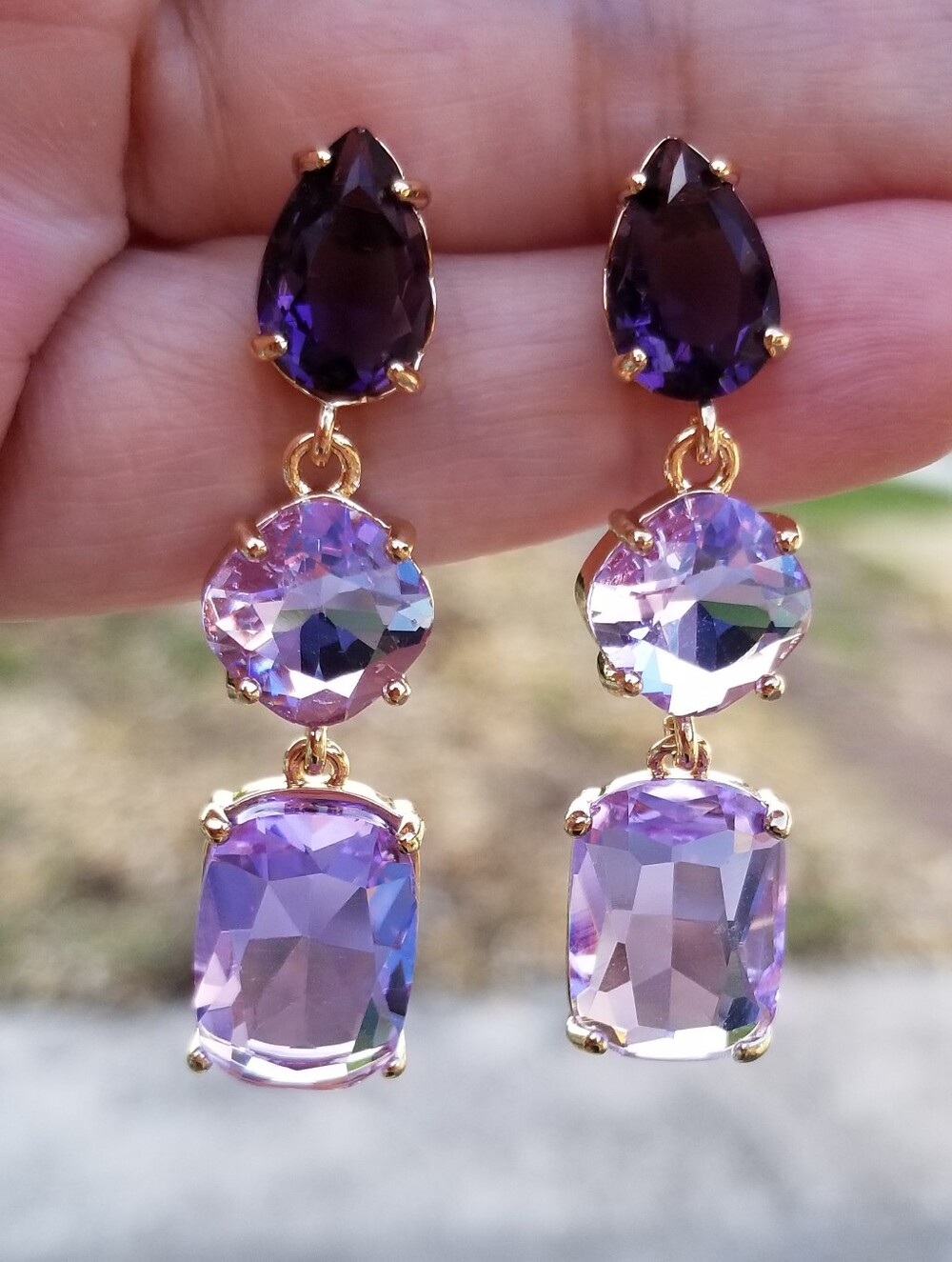 14k Gold Amethyst & Alexandrite Stud Earrings, Alexandrite Stud Dangle Earrings